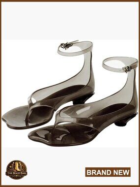 Clear Jelly Kitten Heel Sandals Women Strappy Square Toe Buckle Dress Summer